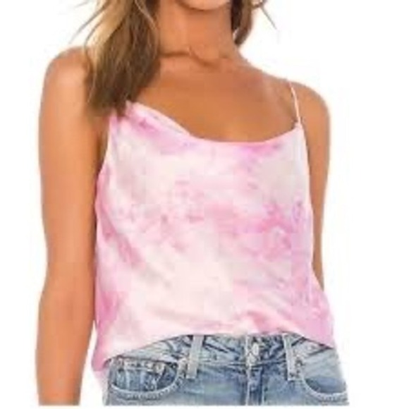 superdown Tops - Superdown Pink Tie Dye Cowl Neck Satin Camisole Top XS Adjustable Straps